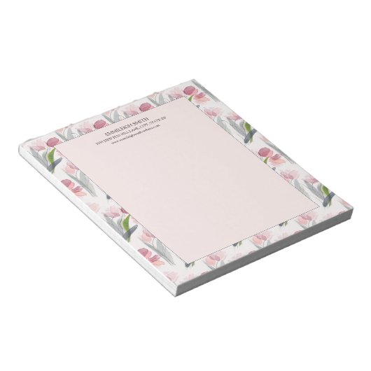 Bloc-note Aquarelle rose rose florale blanche (Incliné)
