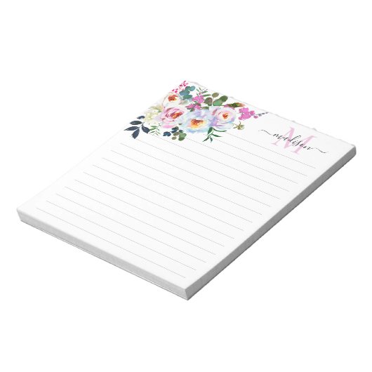 Bloc-note Aquarelle rose rose rose Fille Monogramme (Tourné)