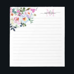 Bloc-note Aquarelle rose rose rose Fille Monogramme<br><div class="desc">Aquarelle florale rose vif Fille Monogramme Bloc-notes de bureau Le design comprend des flancs de pivoine rose vif peints à la main et du feuillage.</div>