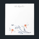 Bloc-note Aquarelle rouge libellule personnalisée<br><div class="desc">Ajoutez une touche de charme à votre bureau avec cette papeterie personnalisée en libellule, conçue par Victoria Grigaliunas, artiste d'aquarelle de West Palm Beach en Floride. Doté d'une libellule d'aquarelle colorée et délicate, ce joli pavé de notes personnalisé est facile à personnaliser avec votre nom pour un message réfléchi "A...</div>