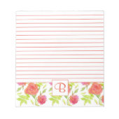 Bloc-note Aquarelle rouge rose orange Rose monogramme (Devant)