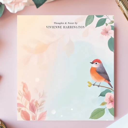Bloc-note Aquarelle Serene Robin Bird Floral Personnalisé