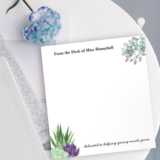Bloc-note Aquarelle Succulents du bureau de l'enseignant