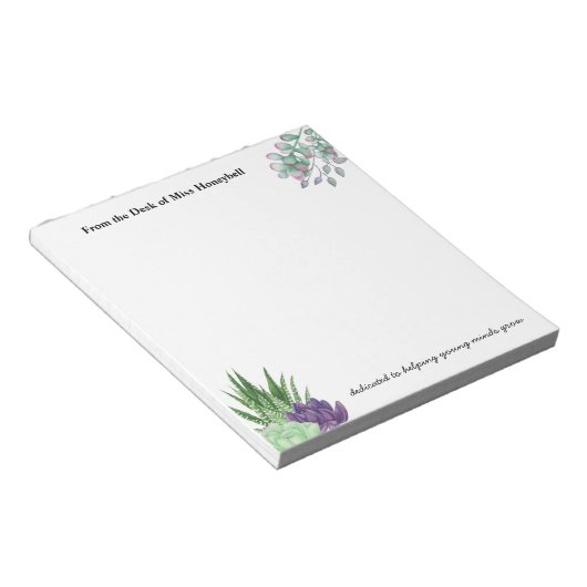 Bloc-note Aquarelle Succulents du bureau de l'enseignant (Incliné)