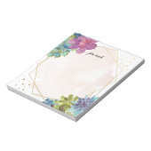 Bloc-note Aquarelle Succulents et cadre Or Personnalisé (Tourné)