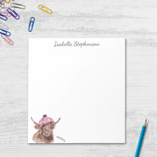 Bloc-note Aquarelle Tartan Highland Cow Personnalisée