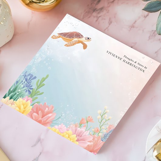 Bloc-note Aquarelle Tortue de mer Corail Personnalisé