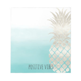 Bloc-note Aquarelle tropicale blanche ananas Aqua