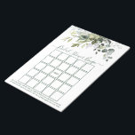 Bloc-note Aquarelle Vert Sage Vert Fête des mariées Bingo<br><div class="desc">Elégant Aquarelle moderne Botanical Greenery Fête des mariées Feuilles de Bingo Notepad comprend des feuilles d'eucalyptus,  feuillage botanique vert,  feuilles bleus poussiéreux et d'autres belles plantes botaniques. Script de calligraphie branché. Sage Green.</div>