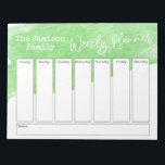 Bloc-note Aquarelle verte Brushstroke Planificateur hebdomad<br><div class="desc">Dans ce design amusant, j'ai recouvert le dessus de l'arrière - plan d'un trait de brosse vert aquarelle. L'expression "Weekly Planner" a été rendue dans une police d'écriture décontractée et a été placée, sous forme de graphique, en haut de la page. Utilisez les champs modèle pour ajouter vos détails selon...</div>