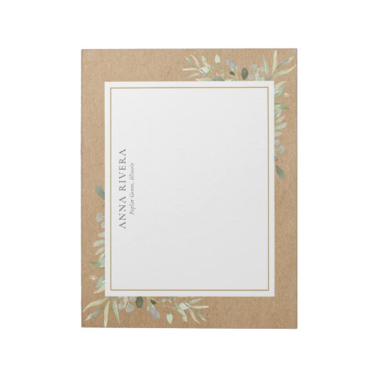 Bloc-note Aquarelle verte Florale Rustique Kraft Boho (Tourné)