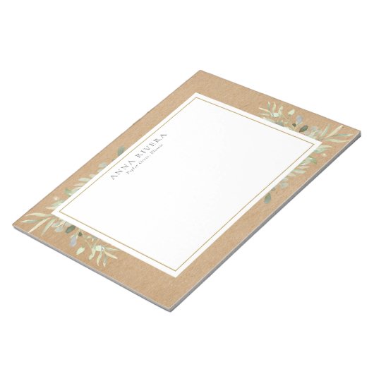Bloc-note Aquarelle verte Florale Rustique Kraft Boho (Incliné)