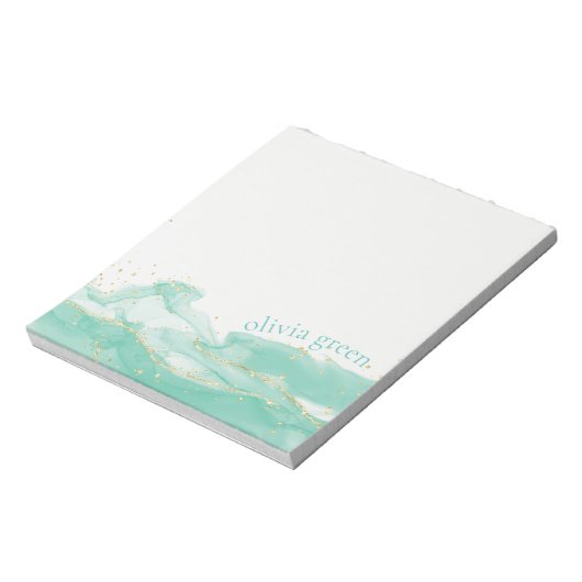 Bloc-note Aquarelle verte personnalisée Turquoise (Tourné)