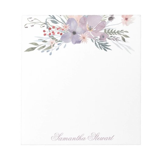 Bloc-note Aquarelle Violet Blooms Stationery personnalisée (Devant)