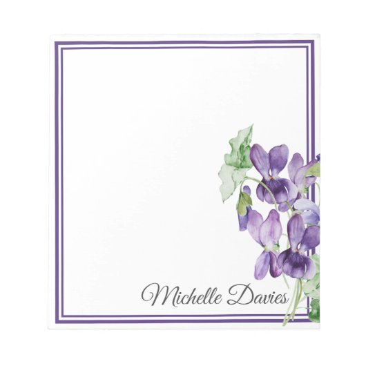 Bloc-note Aquarelle violette Violets Nom Floral (Devant)