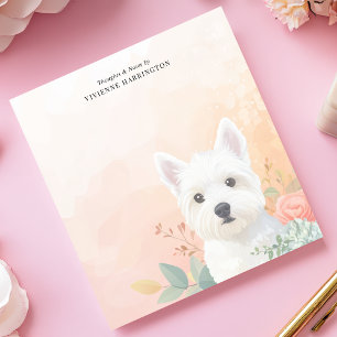 Bloc-note Aquarelle Westie Floral Pastel Personnalisé