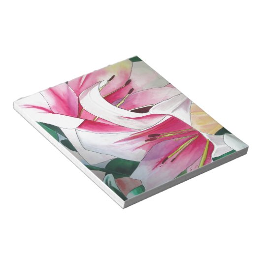 Bloc-note Art aquarelle de fleurs de lys blanches et roses (Incliné)