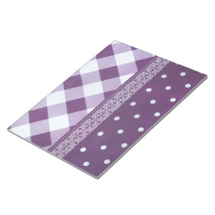 Bloc-note Art de Damas floral à pois à carreaux blancs viole