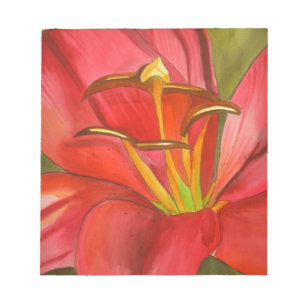 Bloc-note Art floral aquarelle originale lis du jour rouge