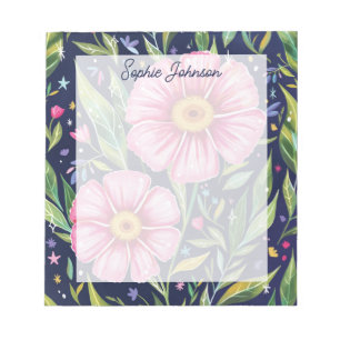 Bloc-note Art floral aquarelle rose personnalisé joli
