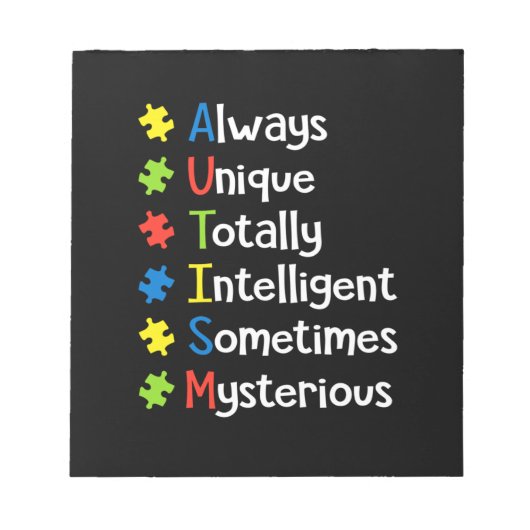 Bloc-note Autisme Toujours Unique Totalement Intelligent Par (Devant)