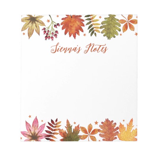 Bloc-note Automne Aquarelle Automne Feuilles Nom Rustique (Devant)