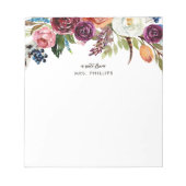 Bloc-note Automne Boho Fleurs Personnalisé Enseignant (Devant)