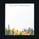 Bloc-note Automne Bois Arbres Aquarelle Forêt naturelle<br><div class="desc">Bloc-notes personnalisé avec aquarelle peinte paysage d'automne avec montagnes et forêt.</div>
