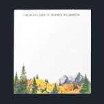 Bloc-note Automne Bois Arbres Aquarelle Forêt naturelle<br><div class="desc">Bloc-notes personnalisé avec aquarelle peinte paysage d'automne avec montagnes et forêt.</div>