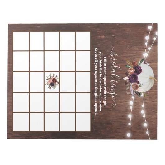 Bloc-note Automne Citrouille blanc chute en amour Bingo Bois (Devant)