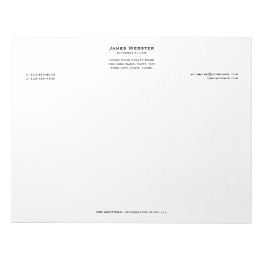 Bloc-note Avocat juridique classique en droit Noir 11" x 8,5 (Devant)