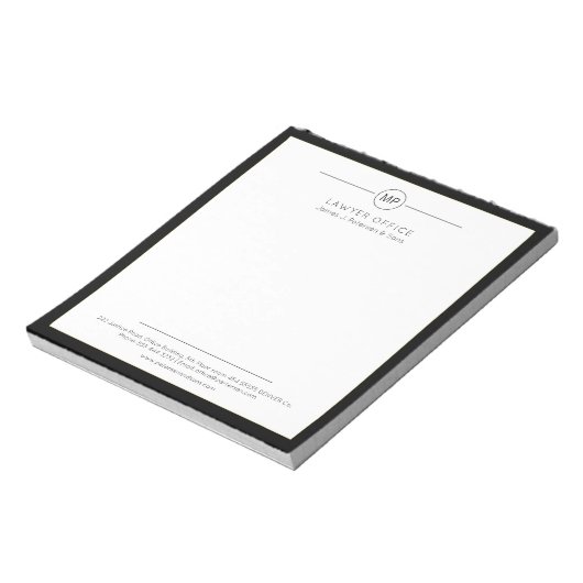 Bloc-note Avocat monogramme noir et blanc de bureau moderne (Tourné)