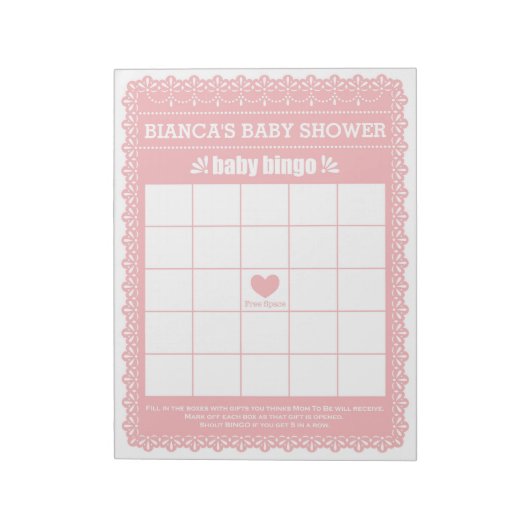 Bloc-note Baby Bingo Pink Papel Picado Baby shower Jeu (Tourné)