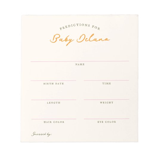 Bloc-note Baby Predictions Shower Guessing Game (Devant)