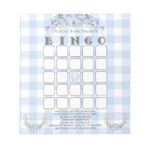 Bloc-note Baby shower Bingo BOHO Bébé En vichy Bleu