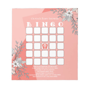Bloc-note Baby shower Bingo Coral Géométrique