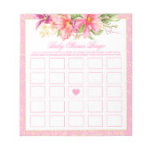 Bloc-note Baby shower Bingo Jeu Chic Fleurs Bouquet Rose (Devant)