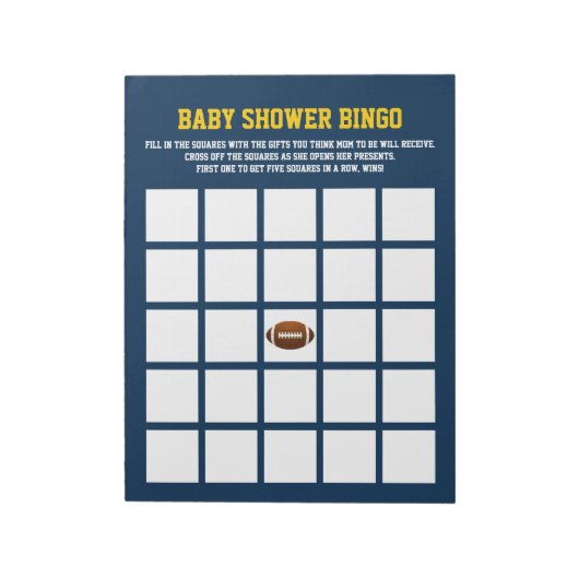 Bloc-note Baby shower de FOOTBALL bleu JEU BINGO (Tourné)