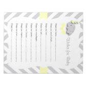 Bloc-note Baby shower d'éléphant jaune et gris - Voeux (Devant)