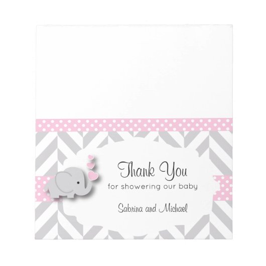Bloc-note Baby shower d'éléphant rose et gris | Candy Topper (Devant)