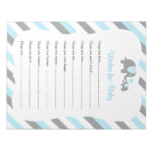 Bloc-note Baby shower Eléphant Bleu, Blanc et Gris - Souhait (Devant)