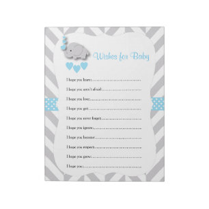 Bloc-note Baby shower éléphant bleu et gris doux - Voeux