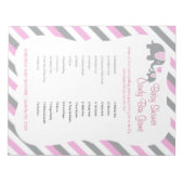 Bloc-note Baby shower Eléphant rose, blanc et gris - Jeu 2 (Devant)