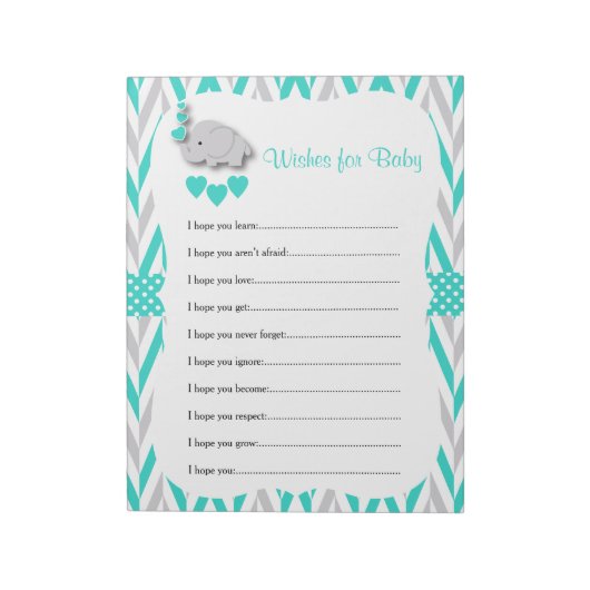 Bloc-note Baby shower Eléphant Turquoise & Grey - Wish (Tourné)