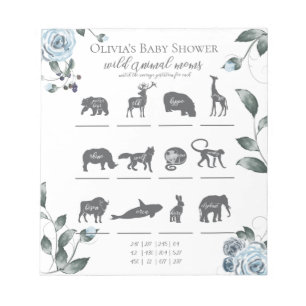Bloc-note Baby shower Games Aquarelle Dusty Blue Floral