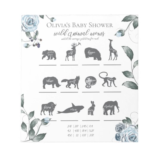 Bloc-note Baby shower Games Aquarelle Dusty Blue Floral (Devant)