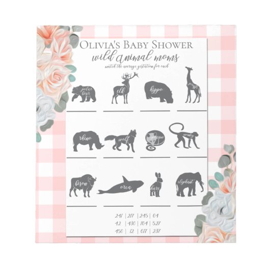 Bloc-note Baby shower Games Coral Roses En vichy (Devant)