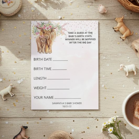 Bloc-note Baby shower Guesses Jeu Vache Highland Rose