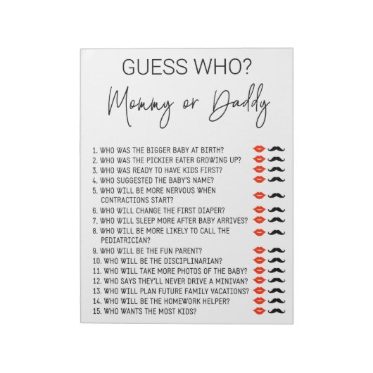 Bloc-note Baby shower Jeu Devine Qui Sexe Script Neutre (Tourné)