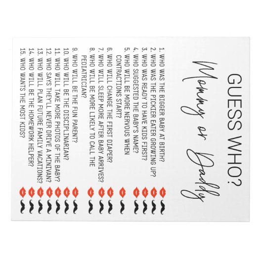 Bloc-note Baby shower Jeu Devine Qui Sexe Script Neutre (Devant)